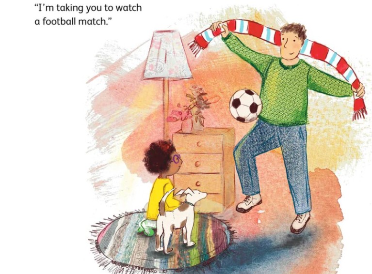Illustration of a family getting ready to enjoy a football match